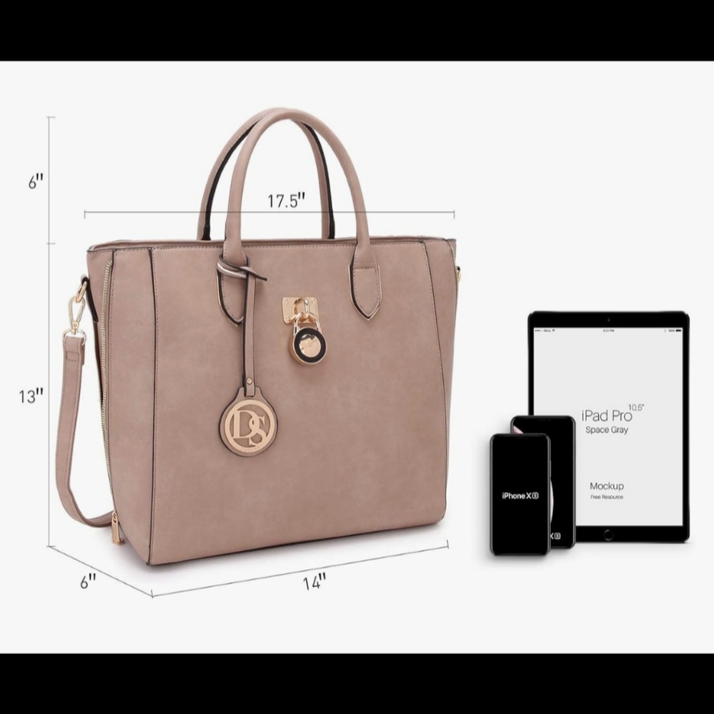 New Beige Nude Office School Laptop Computer Crossbody Handbag Purse Bag - Picture 7 of 14